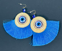 Load image into Gallery viewer, Boho Weaved Evil Eye Earrings with Fringe