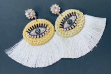 Load image into Gallery viewer, Boho Rhinestone Evil Eye Earrings with Fringe