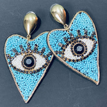 Load image into Gallery viewer, Heart-shaped Evil Eye Earrings with Beads
