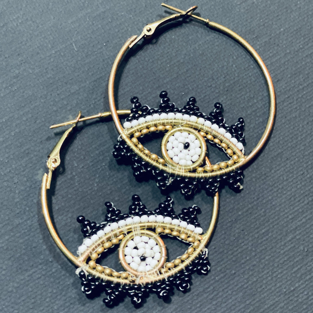 Evil Eye Hoop Earrings with Beads