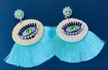 Load image into Gallery viewer, Boho Rhinestone Evil Eye Earrings with Fringe