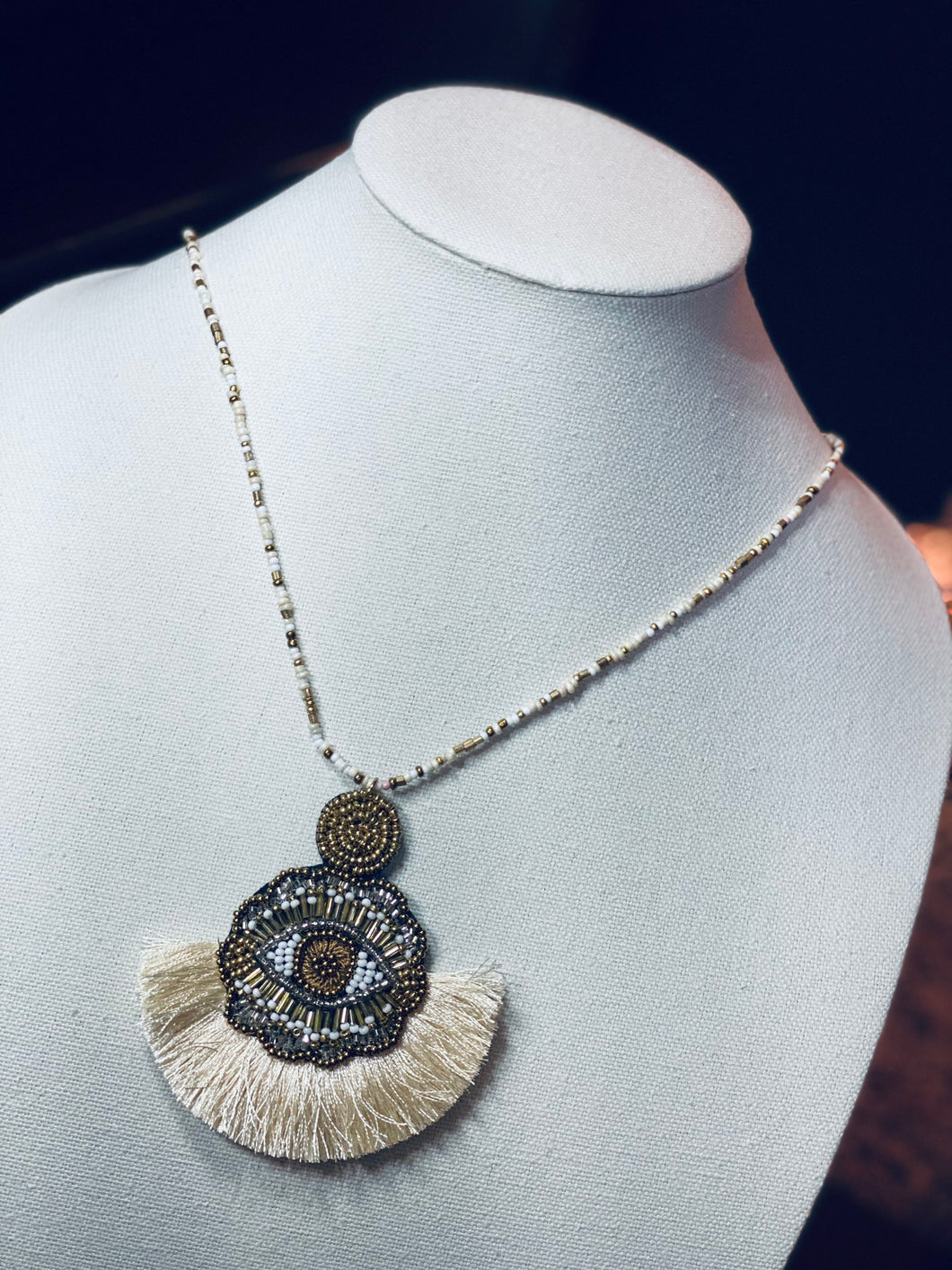 Evil Eye Tassel Necklace with Beads