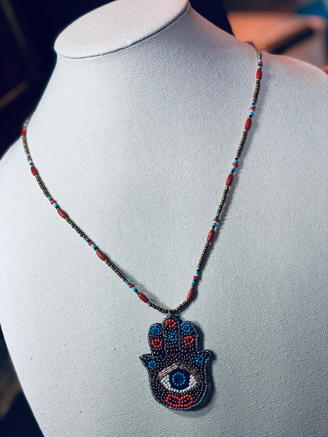 Hamsa & Evil Eye Necklace with Beads