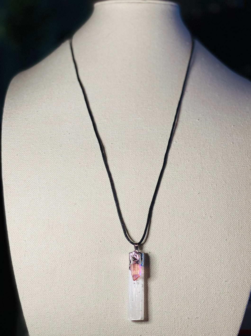 Selenite Pendant with Aura Quartz Crystal