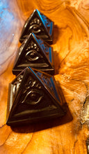Load image into Gallery viewer, Black Obsidian Crystal Pyramid with Evil Eye
