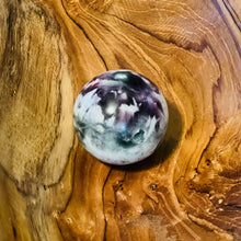 Load image into Gallery viewer, Feathered Fluorite Crystal Sphere with Druzy