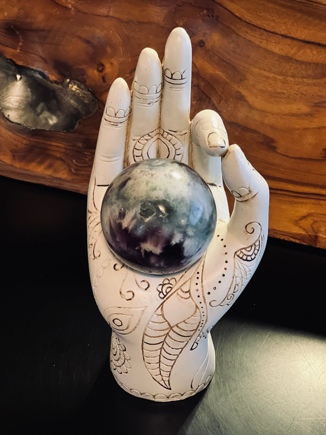 Feathered Fluorite Crystal Sphere with Druzy