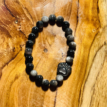 Load image into Gallery viewer, Silver Sheen Obsidian Crystal Paw Bracelet