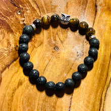 Load image into Gallery viewer, Lava Stone Owl Charm Bracelet