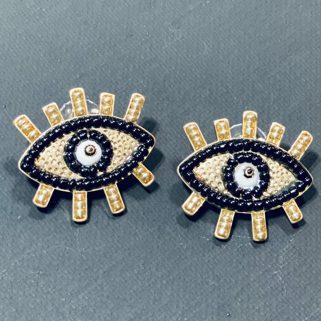 Evil Eye Stud Earrings with Beads