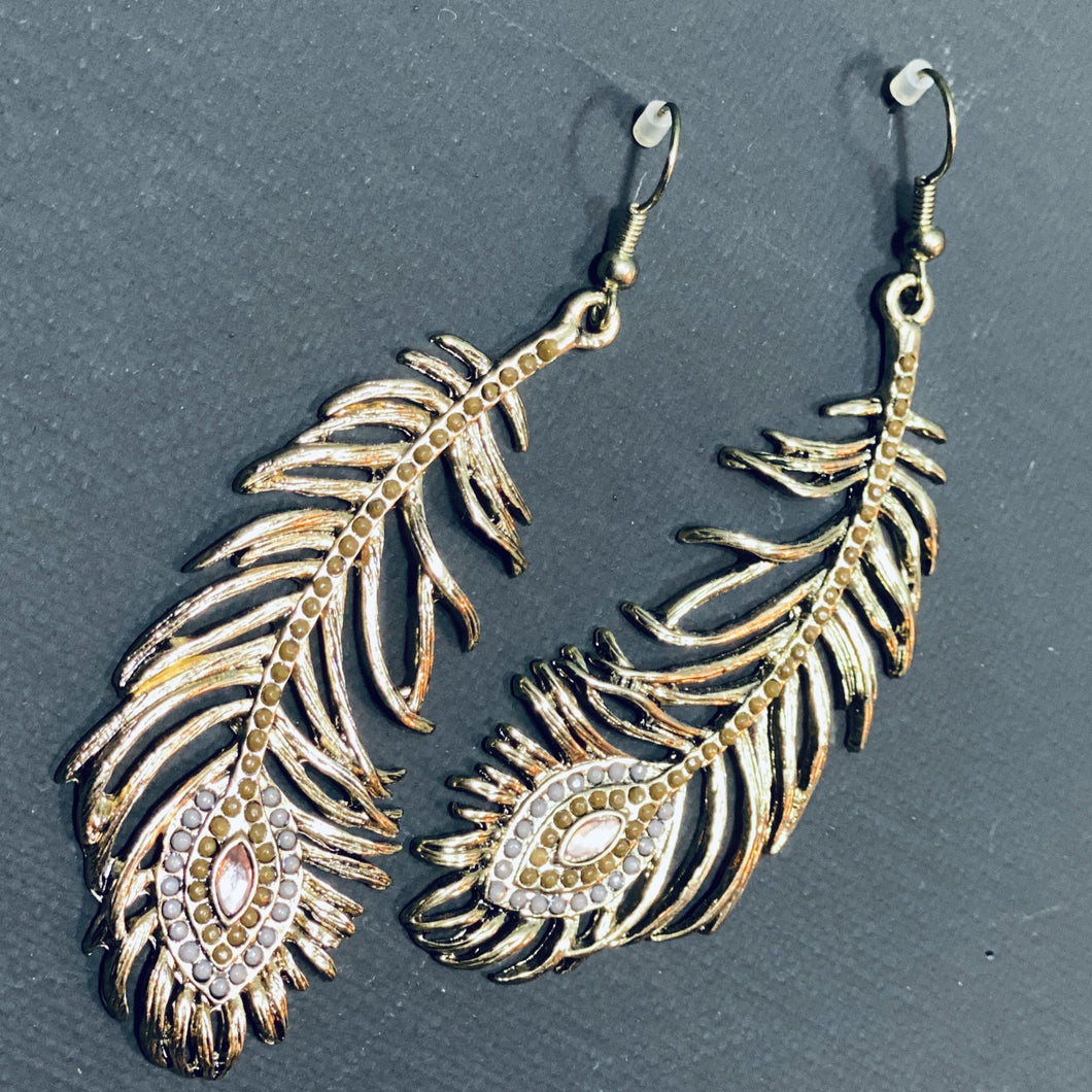 Gold Plated Peacock Feather Earrings