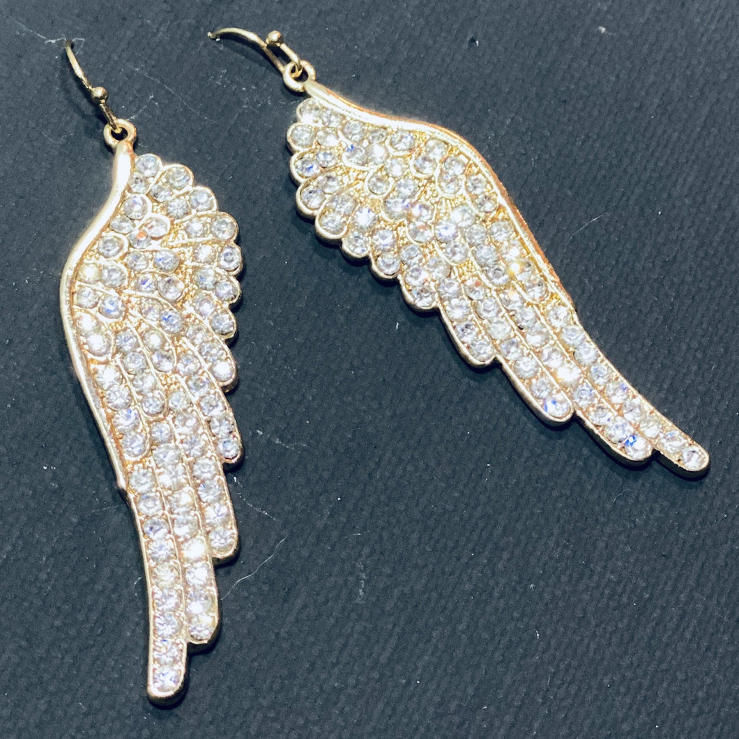 Gold Plated Angel Wing Earrings with Rhinestones