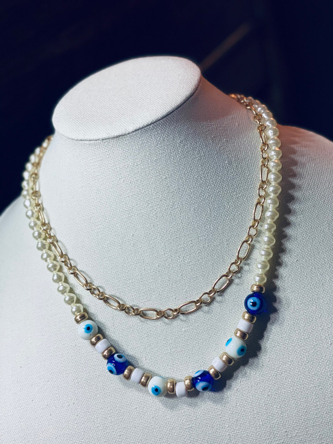 Beaded Evil Eye Necklace with Pearls