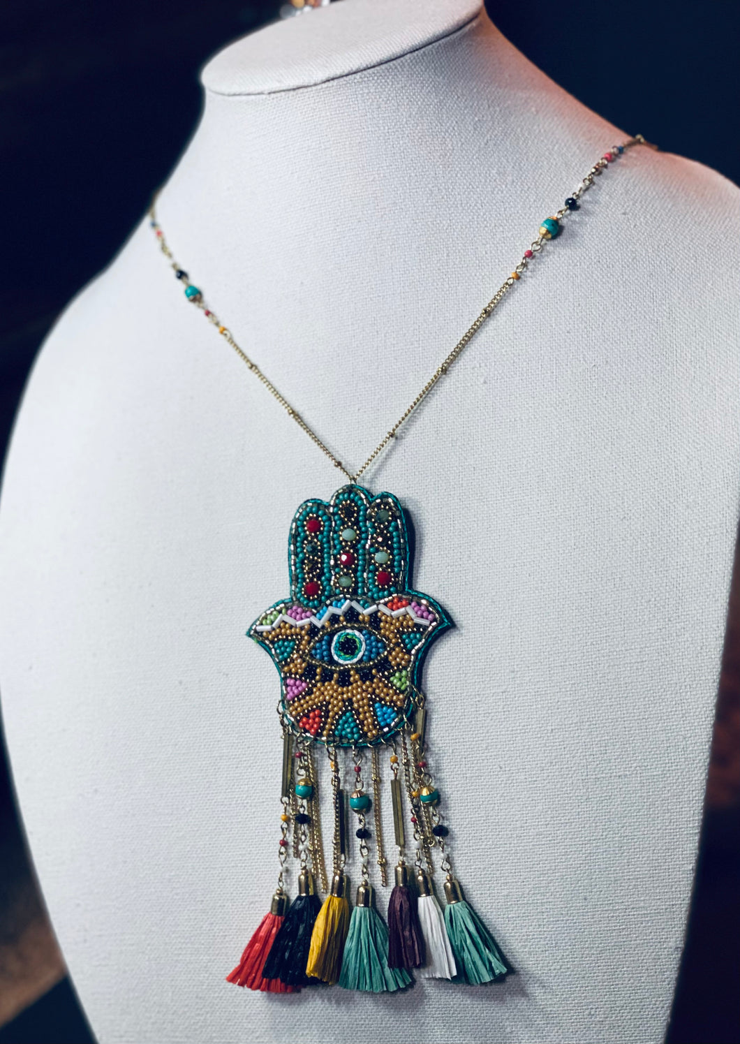 Hamsa Tassel Pendant with Beads
