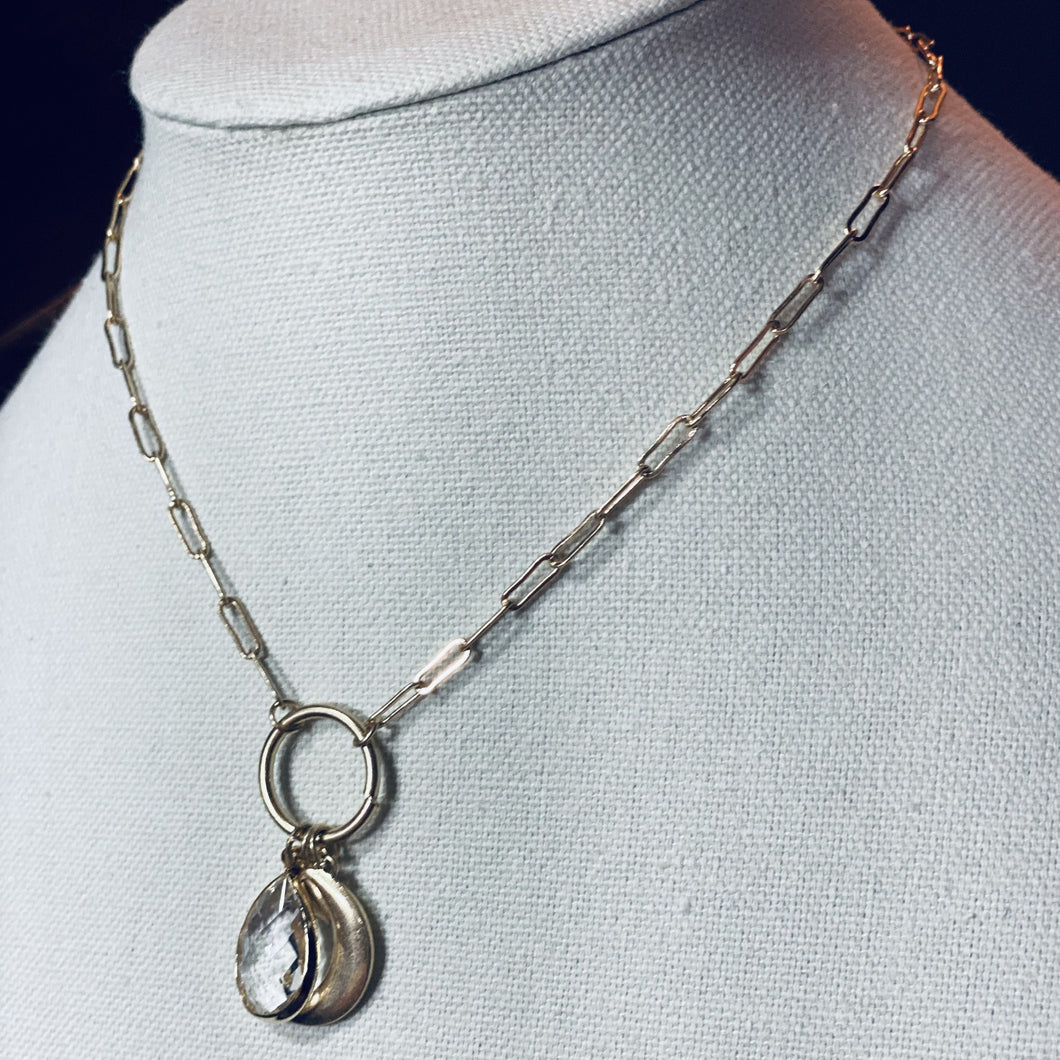 Crescent Moon Necklace with Clear Crystal