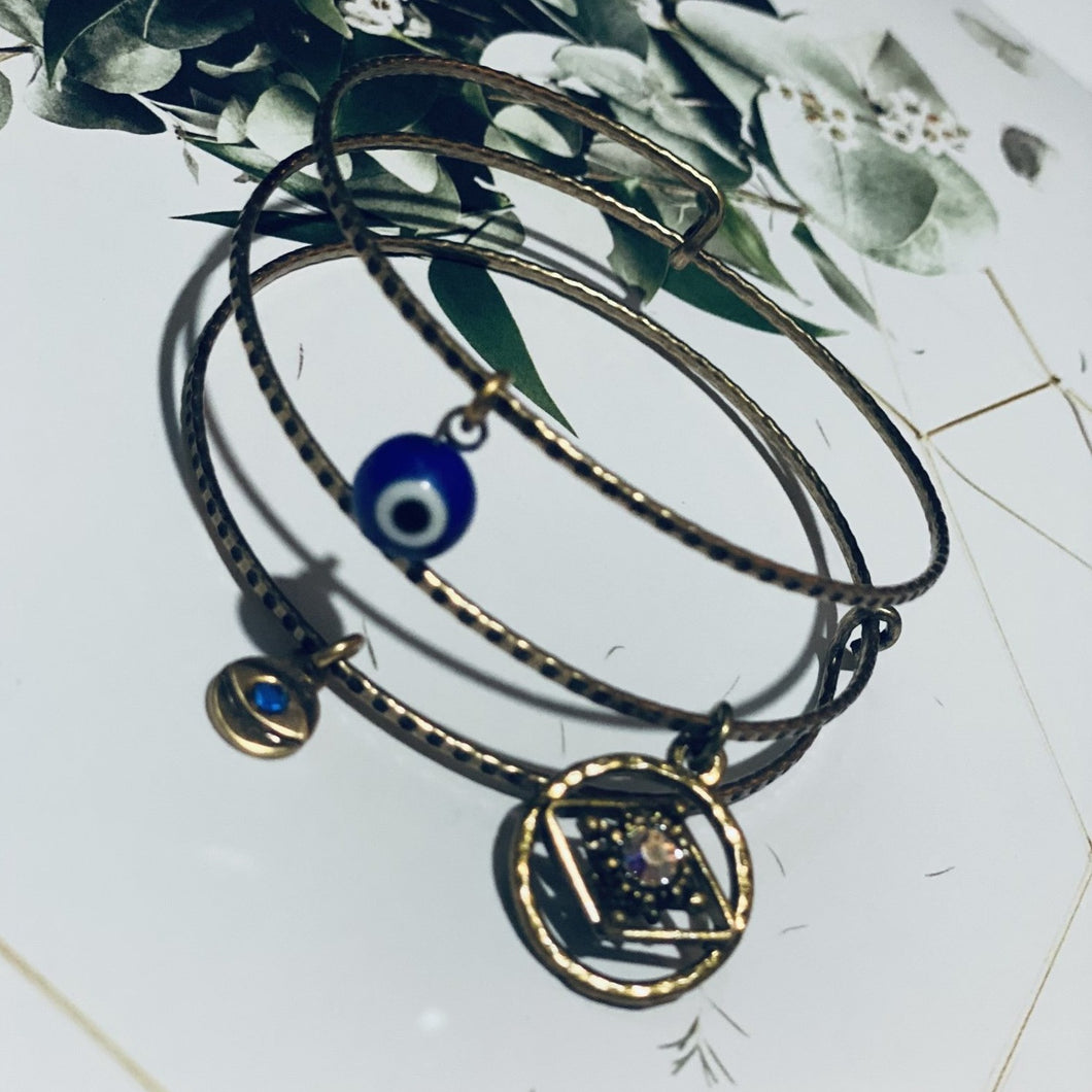 Evil Eye Pewter Bangle with Charms