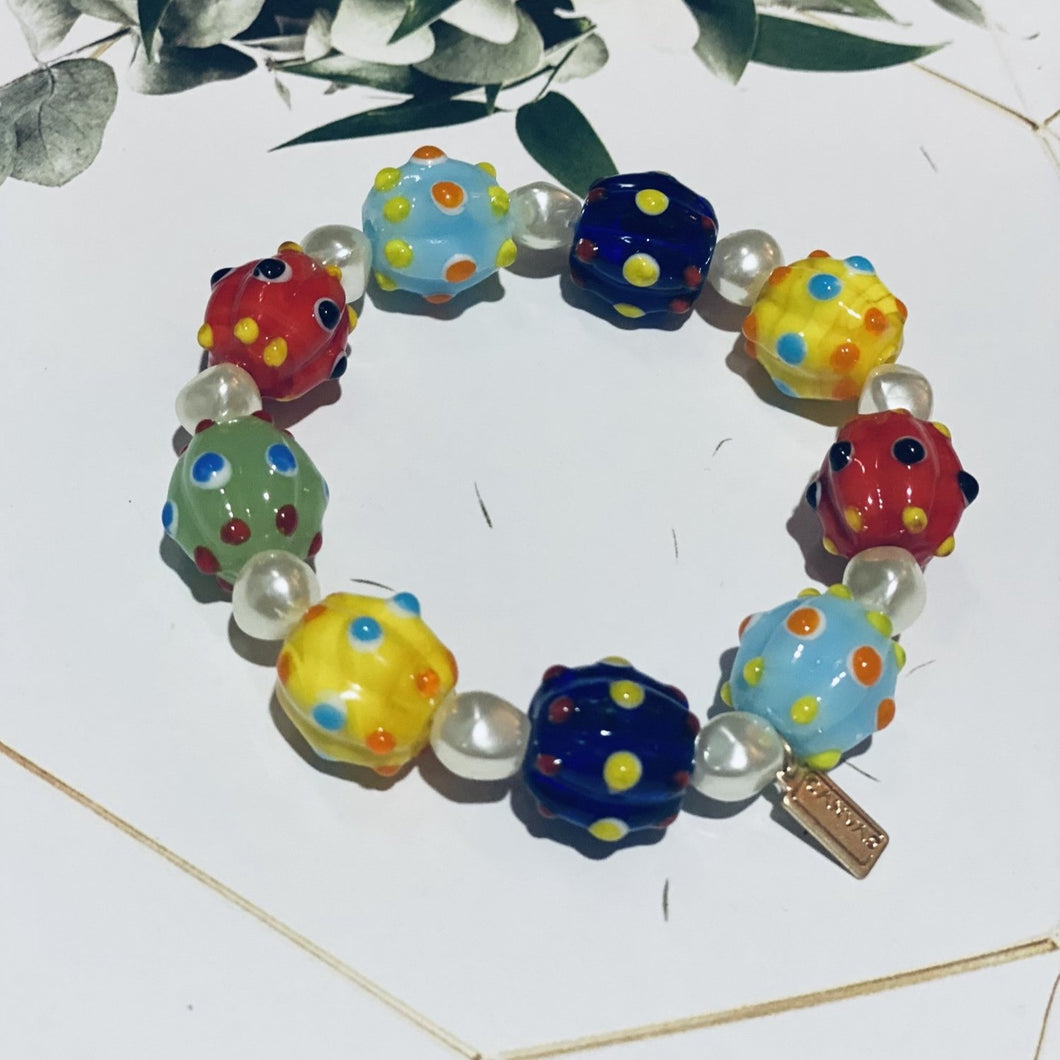 Multi-Color Beaded Bracelet with Pearls