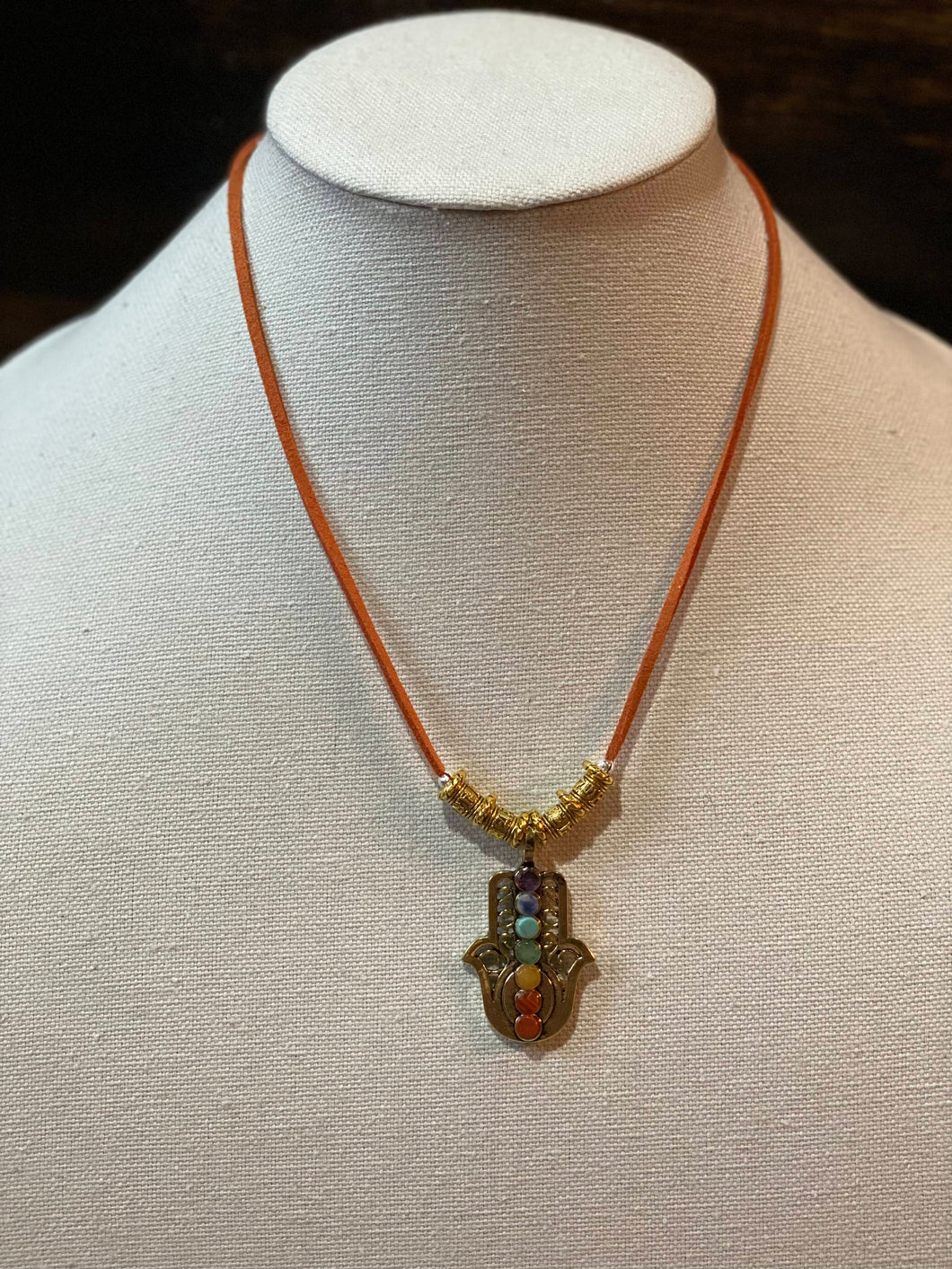 Hamsa Pendant Necklace with Gemstones