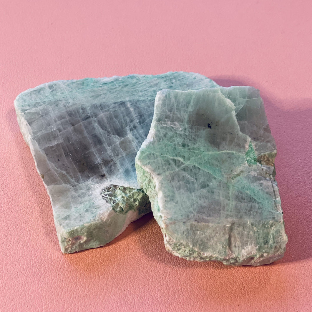 Raw Green Moonstone Crystal Slice