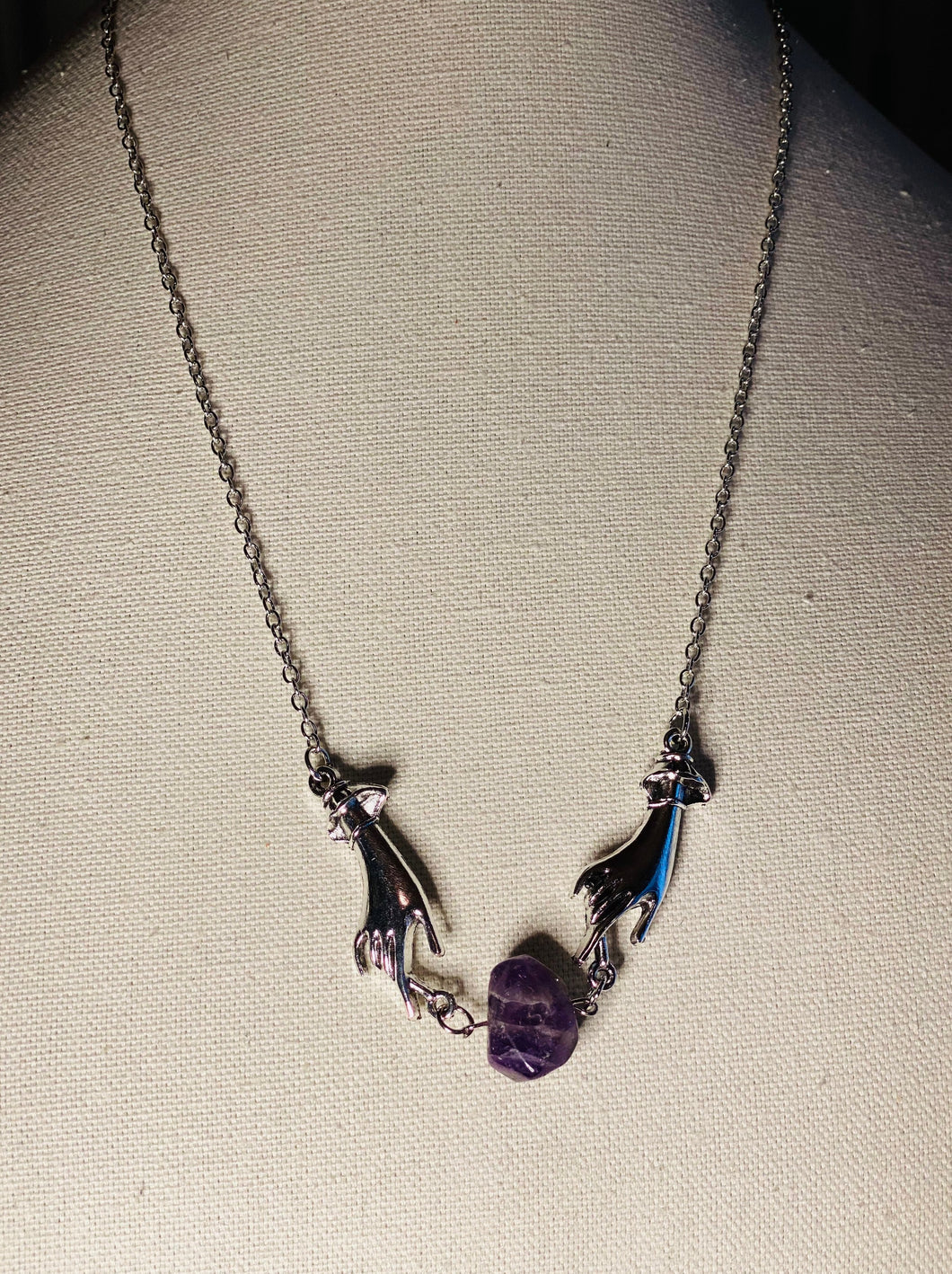 Amethyst Crystal Necklace with Hands